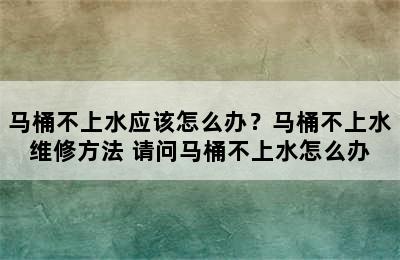 马桶不上水应该怎么办？马桶不上水维修方法 请问马桶不上水怎么办